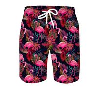 QiErDesign Herren-Badehose, schnelltrocknend, 3D-Druck, Strand-Shorts mit Taschen, cooles Netzfutter, Badeanzüge, Rosa Flamingo, Mittel
