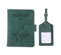 Qiimenguer Reisepasshülle，Passport hülle，Reisepass hülle und Gepäckanhänger aus PU-Leder, Reisepasshalter mit RFID-Klappe für Reisepass, ID-Karten und Reisedokumente (Grün)