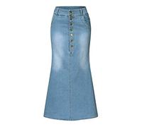 QIjinlook Damen Jeans Rock mit Hoher Taille, A-Linie Denim Lang, Eleganter Vintage Style mit Vorderknöpfen (XXL, Hellblau)