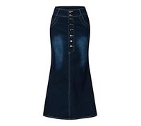 QIjinlook_Röcke Damen röcke Jeans Damen lang Damen hohe Taille vorne Knopf A-Linie Denim Lange Röcke Damen Lässig Eleganter Vintage Langer Jean Rock (S, Dunkelblau)