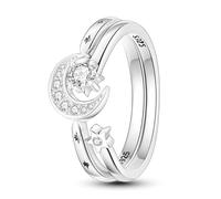 QIKAOLA 925 Sterling Silber Frauen Mond Stern Evil Eye Ring - Bunte Vintage Cubic Zirkonia Stapelbare Statement Ringe für Frauen Größe 6-9