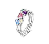 QIKAOLA 925 Sterling Silber Frauen Mond Stern Evil Eye Ring - Bunte Vintage Cubic Zirkonia Stapelbare Statement Ringe für Frauen Größe 6-9