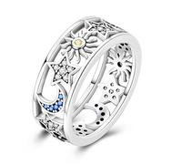 QIKAOLA 925 Sterling Silber Frauen Ring - Mond Stern Evil Eye Bunte Vintage Cubic Zirconia Stapelbar Erklärung für Frauen Mädchen