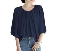 Qin Derdom Chiffonbluse für Damen - 3/4-Ärmel, Rüschen, Elegantes T-Shirt aus Gaze, Fließende Damentunika, Schickes Sommertop für Zeremonien