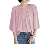 Qin Derdom Chiffonbluse für Damen - 3/4-Ärmel, Rüschen, Elegantes T-Shirt aus Gaze, Fließende Damentunika, Schickes Sommertop für Zeremonien
