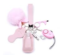 QINER Selbstverteidigung Schlüsselanhänger Set Frauen mit Persönlicher Alarm, Sicherheits Schlüsselanhänger Set mit Sicherheitshammer, Pfeife und Pom Pom, Self Defense Keychain Geschenke für Frauen