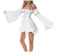 QingHUImao Prinzessin-Kleid für Damen mit Puffärmeln, Tüll, Rüschen und Netzstoff, Langarm, für Hochzeiten, Party, Mini-Feenkleid Puff-Rüschenkleid Langarm Schulterfrei Layered Chiffon Kleid