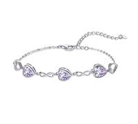 Qings 3 Herz Alexandrit Geburtsstein Armband Damen Silber 925 Juni Infinity Unendlichkeit Armkette mit Zirkonia Charms Verstellbar Kristall Armbände Geburtstag Weihnachten Geschenk für Mädchen Ihr
