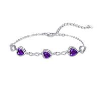 Qings 3 Herz Amethyst Geburtsstein Armband Damen Silber 925 Februar Infinity Unendlichkeit Armkette mit Zirkonia Charms Verstellbar Kristall Armbände Geburtstag Weihnachten Geschenk für Mädchen Ihr