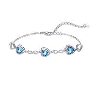 Qings 3 Herz Aquamarin Geburtsstein Armband Damen Silber 925 März Infinity Unendlichkeit Armkette mit Zirkonia Charms Verstellbar Kristall Armbände Geburtstag Weihnachten Geschenk für Mädchen Ihr