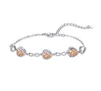 Qings 3 Herz Citrin Geburtsstein Armband Damen Silber 925 November Infinity Unendlichkeit Armkette mit Zirkonia Charms Verstellbar Kristall Armbände Geburtstag Weihnachten Geschenk für Mädchen Ihr
