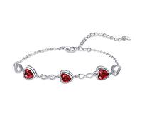 Qings 3 Herz Granat Geburtsstein Armband Damen Silber 925 Januar Infinity Unendlichkeit Armkette mit Zirkonia Charms Verstellbar Kristall Armbände Geburtstag Weihnachten Geschenk für Mädchen Ihr