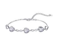 Qings 3 Herz Moissanit Geburtsstein Armband Damen Silber 925 April Infinity Unendlichkeit Armkette mit Zirkonia Charms Verstellbar Kristall Armbände Geburtstag Weihnachten Geschenk für Mädchen Ihr