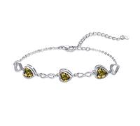 Qings 3 Herz Peridot Geburtsstein Armband Damen Silber 925 August Infinity Unendlichkeit Armkette mit Zirkonia Charms Verstellbar Kristall Armbände Geburtstag Weihnachten Geschenk für Mädchen Ihr
