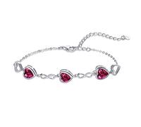 Qings 3 Herz Rubin Geburtsstein Armband Damen Silber 925 Juli Infinity Unendlichkeit Armkette mit Zirkonia Charms Verstellbar Kristall Armbände Geburtstag Weihnachten Geschenk für Mädchen Ihr