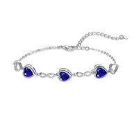 Qings 3 Herz Saphir Geburtsstein Armband Damen Silber 925 September Infinity Unendlichkeit Armkette mit Zirkonia Charms Verstellbar Kristall Armbände Geburtstag Weihnachten Geschenk für Mädchen Ihr