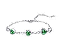 Qings 3 Herz Smaragd Geburtsstein Armband Damen Silber 925 Mai Infinity Unendlichkeit Armkette mit Zirkonia Charms Verstellbar Kristall Armbände Geburtstag Weihnachten Geschenk für Mädchen Ihr