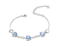 Qings 3 Herz Tansanit Geburtsstein Armband Damen Silber 925 Dezember Infinity Unendlichkeit Armkette mit Zirkonia Charms Verstellbar Kristall Armbände Geburtstag Weihnachten Geschenk für Mädchen Ihr