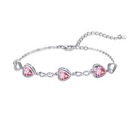 Qings 3 Herz Turmalin Geburtsstein Armband Damen Silber 925 Oktober Infinity Unendlichkeit Armkette mit Zirkonia Charms Verstellbar Kristall Armbände Geburtstag Weihnachten Geschenk für Mädchen Ihr