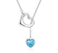Qings Damen Tansanit Geburtsstein Dezember Kette Sterling Silber 925 Herz Anhänger Halskette mit Glänzendem Heart Zirkonia Geburtstag Weihnachten Muttertag Schmuck Geschenk für Mutter Mädchen