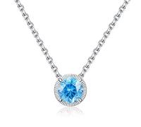Qings Geburtsstein Kette Edelstein Schmuck Anhänger Damen Halskette Solitär Ketten Silber 925 Silberkette mit Kristall Zirkonia Stein Birthstone Necklace für Geburtstag Valentinstag Amulett Geschenk