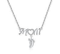 Qings Mama Tochter Kette Sterling Silber 925 Mutter Mom Halskette mit Babyfuß Anhänger Mutter und Kind Herz Kette Muttertag Geschenk für Frau Freundin Mutte Kinder