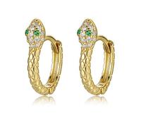 Qings Mini Creolen Gold Schlangen Ohrringe Vergoldet - Snake Earrings Klein Tier Huugie Grün Zirkonia für Mädchen Damen
