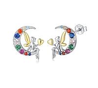 Qings Mond Ohrringe mit Feen Elfen Engel Fee Ohrringe Ohrstecker Kinder 925 Sterling Silber Bunte Zirkonia Engel Ohrringe für Mädchen