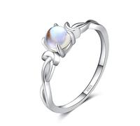 Qings Mondstein Unendlichkeit Ring Damen 925 Sterling Silber Regenbogen Moonstone Infinity Runden Solitär Verlobung Promise Mond Ringe für Mädchen Frau Freundin Mutte Größe 60