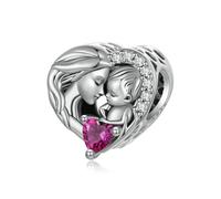 Qings Mutter und Sohn Charm 925 Sterling Silber Familie Herz Charme mit 5A Zirkonia für Europäische Armbänder und Halskette Geburtstag Schmuck Geschenk für Damen Mama Oma