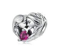 Qings Mutter und Tochter Charm 925 Sterling Silber Familie Schwester Herz Charme für Europäische Armbänder und Halskette Geburtstag Schmuck Geschenk für Damen Mama Oma