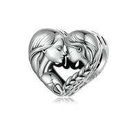 Qings Mutter und Tochter Charm 925 Sterling Silber Familie Schwester Herz Charme für Europäische Armbänder und Halskette Geburtstag Schmuck Geschenk für Damen Mama Oma