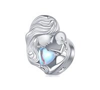 Qings Mutter und Tochter Charm 925 Sterling Silber Familie Schwester Herz Charme für Europäische Armbänder und Halskette Geburtstag Schmuck Geschenk für Damen Mama Oma