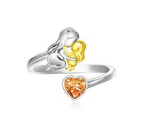 Qings November Citrin Geburtsstein Ring mit Mama Töchter Design 925 Sterling Silber Mutter und Tochter Herz Zirkonia Ring