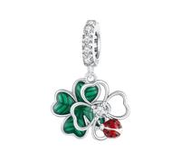 Qings Vierblättriges Kleeblatt Charm Anhänger für Armband Sterling Silber 925 Grün Glücklich Marienkäfer Charms Perlen mit Cubic ZIrconia für Halskette Geburtstag Geschenke für Frauen Mutter