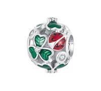 Qings Vierblättriges Kleeblatt Charm Anhänger für Armband Sterling Silber 925 Grün Glücklich Marienkäfer Charms Perlen mit Cubic ZIrconia für Halskette Geburtstag Geschenke für Frauen Mutter