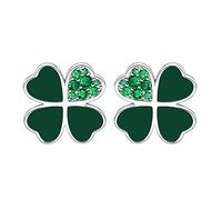 Qings Vierblättriges Kleeblatt Ohrstecker 925er Sterling Silber Herz Glücksbringer grüne Blatt Ohrstecker St. Patricks Day Blumenschmuck Geschenk für Frauen Mädchen