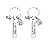 QINGYIWL 2025 Paar Haus Anhänger schlüsselanhänger, 2 Stück Neues Zuhause Neue Abenteuer Schlüsselanhänger Einweihungsgeschenk Neuer Hausbesitzer Zuhause Schlüsselanhänger Personalisiertes Geschenke