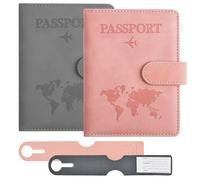 QINGZY 2 Stück Reisepasshülle, Passport Cover mit RFID-Blocker und Kofferanhänger, Kunstleder Passport Cover für Kreditkarten, Ausweis und Reisedokumente, Reisezubehör für Damen und Herren