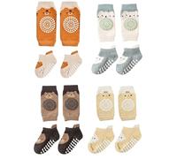 QINGZY 4 Paar Knieschoner Baby Krabbeln, baby Krabbelsocken und Knieschoner Set, Weiche und Bequeme Baumwolle, Antirutsch-Socken für Kleinkinder von 0-12 Monaten (SET B, S)