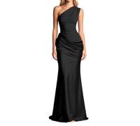 QinMMSPORTS Abendkleid Damen Lang Satinkleid Damen Brautjungfernkleider Trägerloses Maxikleid Elegant Schulterfrei Cocktailkleid Hochzeit Gast Abschlussball Festliches Kleid Gelb