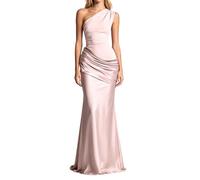 QinMMSPORTS Abendkleid Damen Lang Satinkleid Damen Brautjungfernkleider Trägerloses Maxikleid Elegant Schulterfrei Cocktailkleid Hochzeit Gast Abschlussball Festliches Kleid Gelb