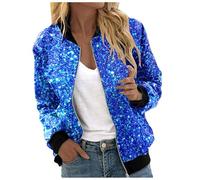 QinMMSPORTS Glitzer Jacke Damen Glitzer Oberteile Bomberjacke Pailletten Bomber Jacke Pailettenjacke Slim Fit Langärmelig Frontreißverschluss Mantel Elegant Kurz Sakko Festliches Outfit