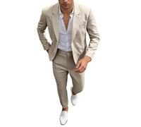 QinMMSPORTS Herren Leinenanzug 22 Teilig Slim Fit Sommer Anzug Beige Strand Hochzeit Party Blazer Hose Set Herren Outfit