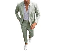 QinMMSPORTS Herren Leinenanzug 8 Teilig Slim Fit Sommer Anzug Beige Strand Hochzeit Party Blazer Hose Set Herren Outfit