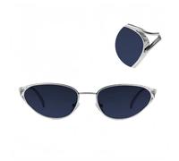 qinqilanqi-S Katzenaugen-Sonnenbrille Damen Metall Rahmen Farbverlauf (Silber/Blau)