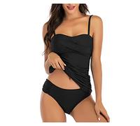 Qiribati Frauen-Badeanzug Verdrehte Vorderseite Tankini mit Rüschen Besetzt Geraffte Swimwear Bauch-Steuer