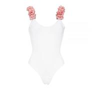 Qiribati Frauen Blumeappliques Badeanzug Backless Bademode Abnehmen Bauch-Steuer Swimwear
