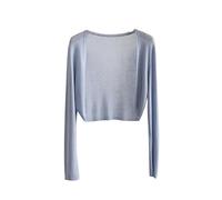 QIRUIXIANG Strickjacken für Damen Strickjacken für Damen, Leichte Oberbekleidung, Shrug Schal, Bolero, Langärmelig, Kurze Pullover, Strickoberteile, Jacke für Hochzeiten, Bolero für Kleid, Blau, M