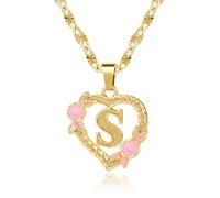 Qitian Halskette mit Initialen-Herz-Anhänger für Damen, goldfarben, Buchstabe A-Z, Name, Alphabet, Anhänger, Halskette für Frauen, Geschenk, Gold, Kein Edelstein